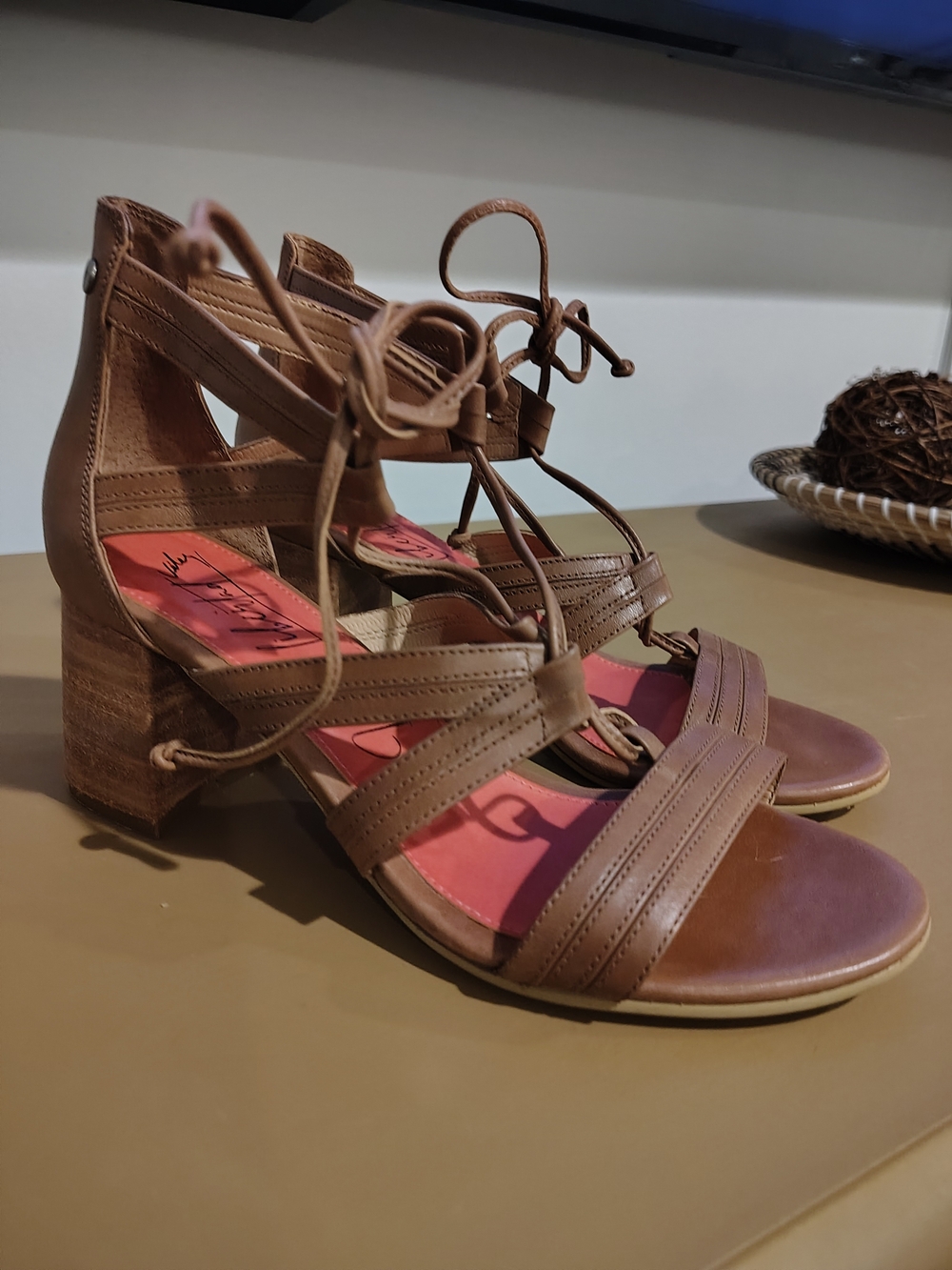 Lace-Up Brown Block Heel Sandals for Women